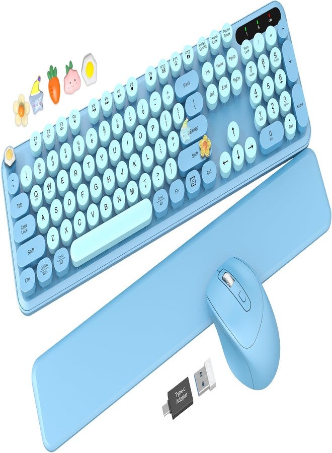 Trueque Wireless Keyboard and Mouse Combo - Cute Typewriter Keyboard with Detachable Wrist Rest, Retro Round Keycaps, Foldable Legs, 2.4GHz Full-Size for PC, Laptop, Windows - Trueque (Glacier Blue) - Image 1