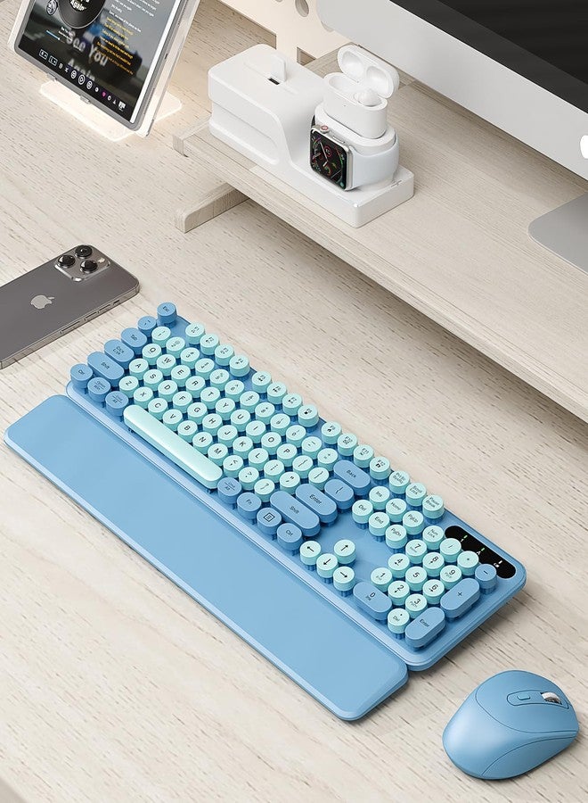 Trueque Wireless Keyboard and Mouse Combo - Cute Typewriter Keyboard with Detachable Wrist Rest, Retro Round Keycaps, Foldable Legs, 2.4GHz Full-Size for PC, Laptop, Windows - Trueque (Glacier Blue) - Image 2