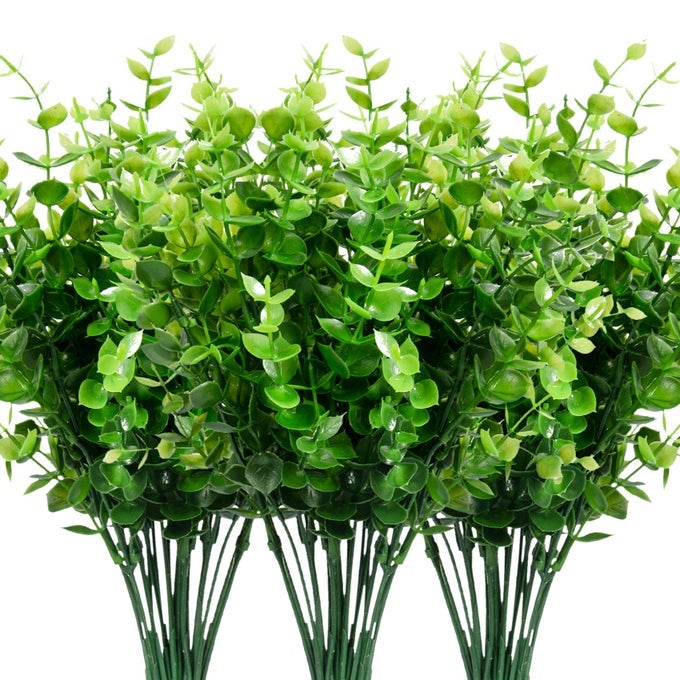 9 Bundles Fake Plants Artificial Boxwood Greenery 63 Stems Fade Resistant Faux Plastic Plants for Garden Farmhouse Porch Patio Window Box Wedding Office Home Indoor Outdoor Decor