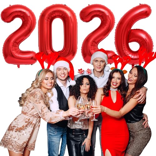 BBPOOL Giant Red 2026 Balloons 40 Large Red 2026 Balloons Helium Mylar Foil Balloons for 2026 New Year Graduation Christmas Party Decoration - Image 5