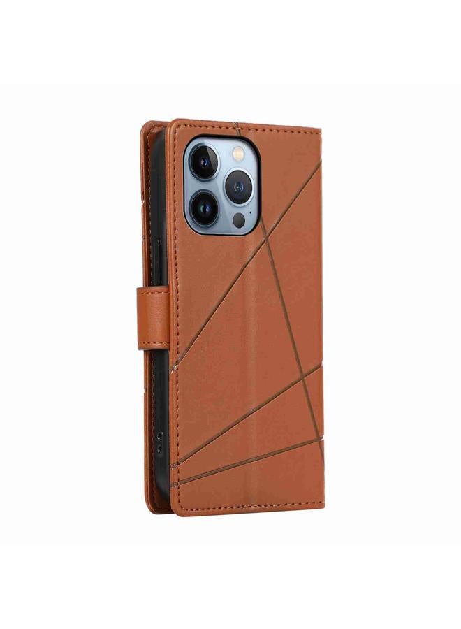 زبون جراب لهاتف iPhone 13 Pro مصنوع من جلد البولي يوريثان الأصلي ومزخرف بخطوط منقوش - Image 3