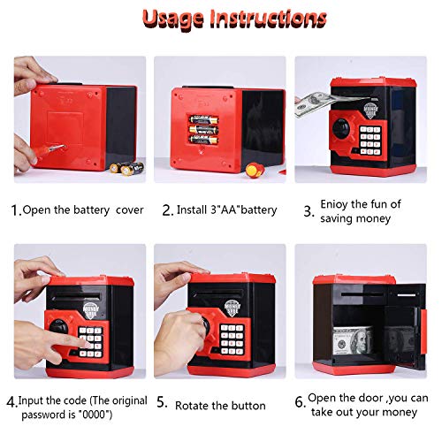 Magicwand® ABS Plastic Money Safe Kids Piggy Savings Bank with Electronic Lock【2 Yrs & Up】【Pack of 1】【Red & Black】 - Image 4