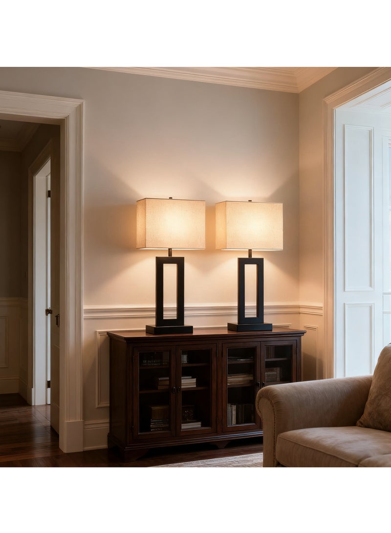 Onelight Black and White Table Lamps Set of 2 with Small Lamp Shade - Bedside Lamp with USB Charging Port, 3-Way Dimming for Nightstand, Desk, Office - Image 1