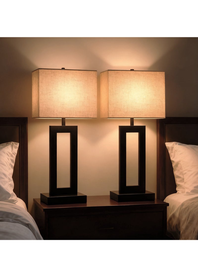 Onelight Black and White Table Lamps Set of 2 with Small Lamp Shade - Bedside Lamp with USB Charging Port, 3-Way Dimming for Nightstand, Desk, Office - Image 2