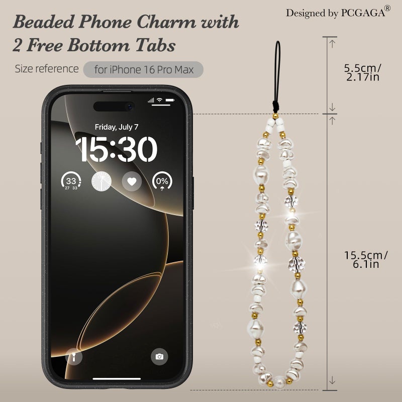pcgaga Pearl Beaded Phone Charm, Phone Wrist Strap, Handmade Bracelet Straps, Anti-Lost Lanyard Wrist Chain for Airpods Women Girls Gift, Keychain etc (White Pearl) - Image 3