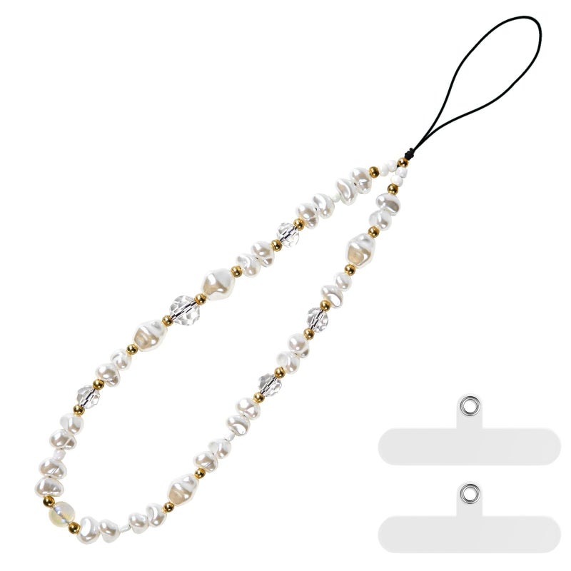 pcgaga Pearl Beaded Phone Charm, Phone Wrist Strap, Handmade Bracelet Straps, Anti-Lost Lanyard Wrist Chain for Airpods Women Girls Gift, Keychain etc (White Pearl) - Image 1