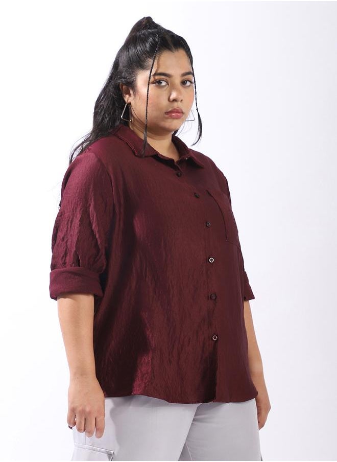 HIGH STAR Women Comfort Boxy Textured Satin Casual Shirt  - Image 3