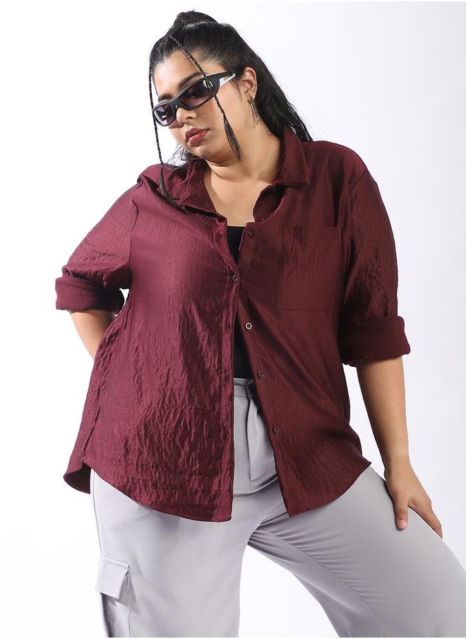 HIGH STAR Women Comfort Boxy Textured Satin Casual Shirt  - Image 2