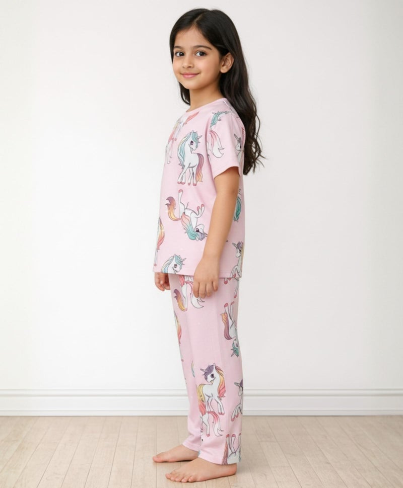 ANTHRILO Summer Unicorn Star Short Sleeve Pyjama Set - Pink - Image 3