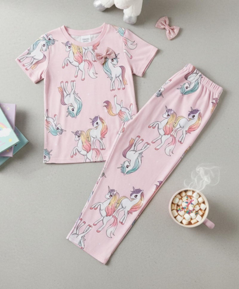 ANTHRILO Summer Unicorn Star Short Sleeve Pyjama Set - Pink - Image 5