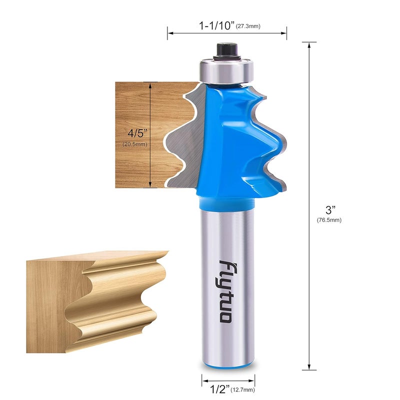 Flytuo 3PCS Architectural Molding Router Bit Set, 1/2" Shank, Corner Rounding & Edge-Forming for Woodworking Milling - Image 2