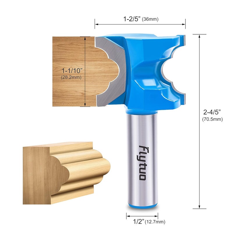 Flytuo 3PCS Architectural Molding Router Bit Set, 1/2" Shank, Corner Rounding & Edge-Forming for Woodworking Milling - Image 3