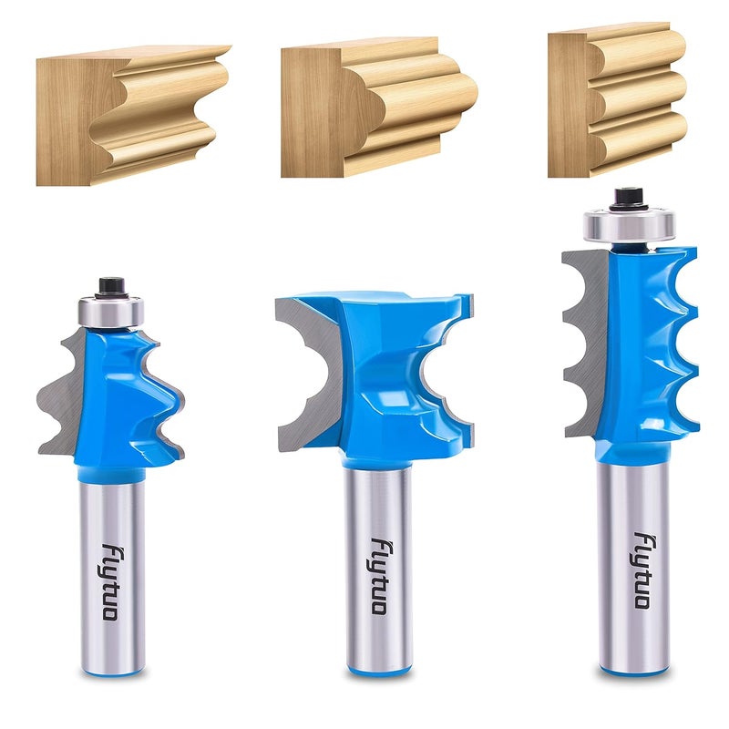 Flytuo 3PCS Architectural Molding Router Bit Set, 1/2" Shank, Corner Rounding & Edge-Forming for Woodworking Milling - Image 1