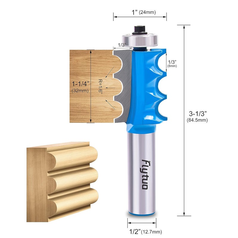 Flytuo 3PCS Architectural Molding Router Bit Set, 1/2" Shank, Corner Rounding & Edge-Forming for Woodworking Milling - Image 4