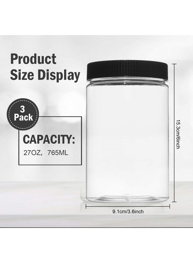 Vumdua Vumdua 27 Ounce Plastic Jars with Lids, 3 Pack Food Storage Containers Airtight, Clear Containers for Organizing  - Image 2