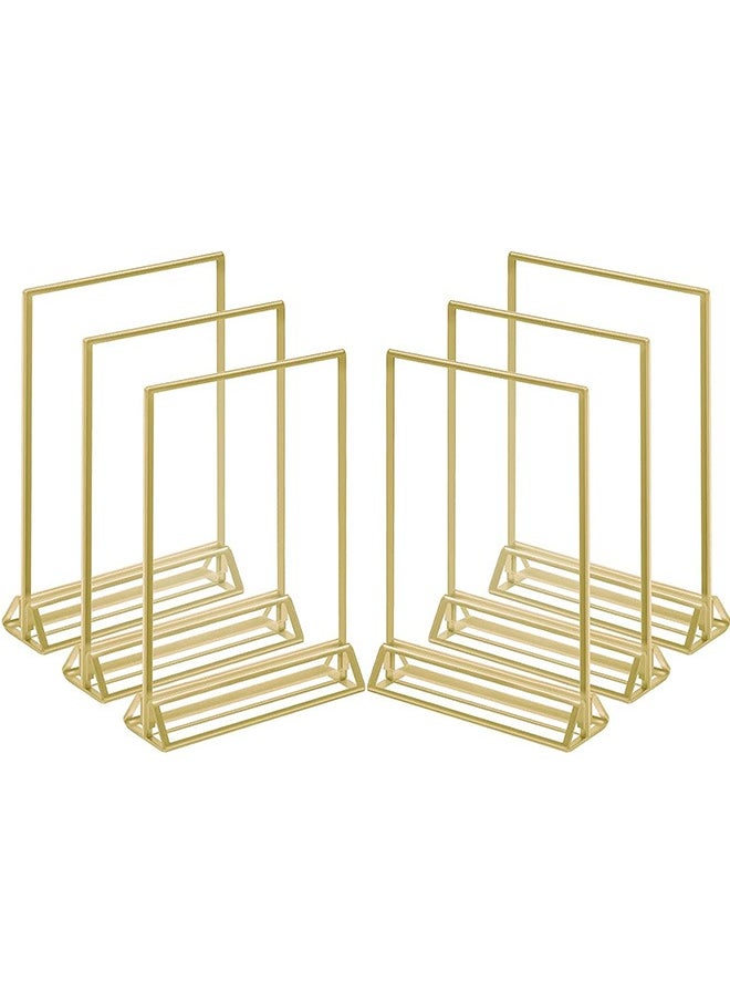 LENND - 6 Pieces Gold Rimmed Clear Acrylic Table Sign Holders, Double Sided Frame with Gold Border and Vertical Stand for Wedding Table Number, Restaurant Sign, Photo Display, Menu Holder (10x15cm) - Image 1