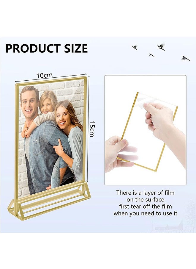LENND - 6 Pieces Gold Rimmed Clear Acrylic Table Sign Holders, Double Sided Frame with Gold Border and Vertical Stand for Wedding Table Number, Restaurant Sign, Photo Display, Menu Holder (10x15cm) - Image 1