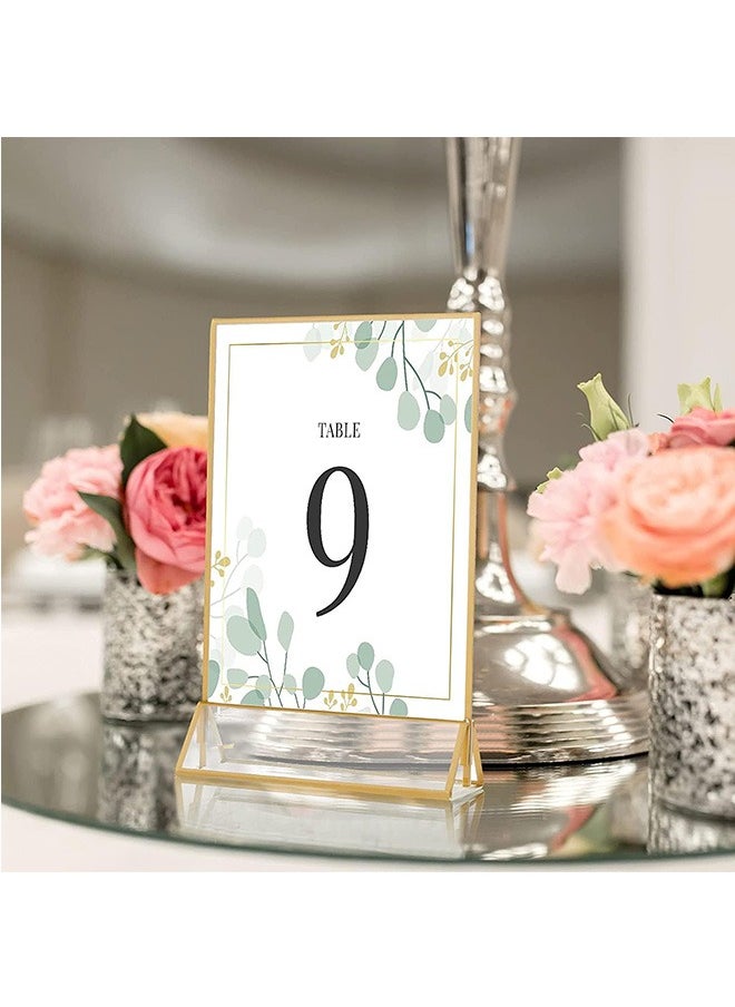 LENND - 6 Pieces Gold Rimmed Clear Acrylic Table Sign Holders, Double Sided Frame with Gold Border and Vertical Stand for Wedding Table Number, Restaurant Sign, Photo Display, Menu Holder (10x15cm) - Image 1