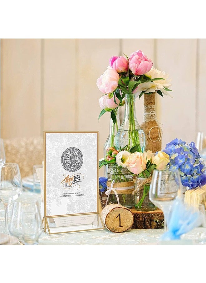 LENND - 6 Pieces Gold Rimmed Clear Acrylic Table Sign Holders, Double Sided Frame with Gold Border and Vertical Stand for Wedding Table Number, Restaurant Sign, Photo Display, Menu Holder (10x15cm) - Image 1