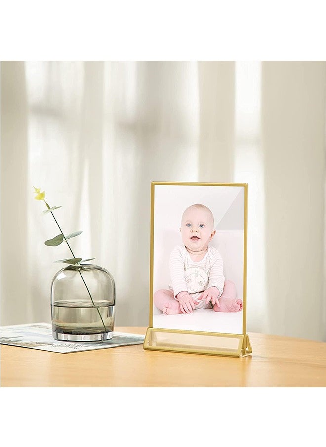 LENND - 6 Pieces Gold Rimmed Clear Acrylic Table Sign Holders, Double Sided Frame with Gold Border and Vertical Stand for Wedding Table Number, Restaurant Sign, Photo Display, Menu Holder (10x15cm) - Image 1
