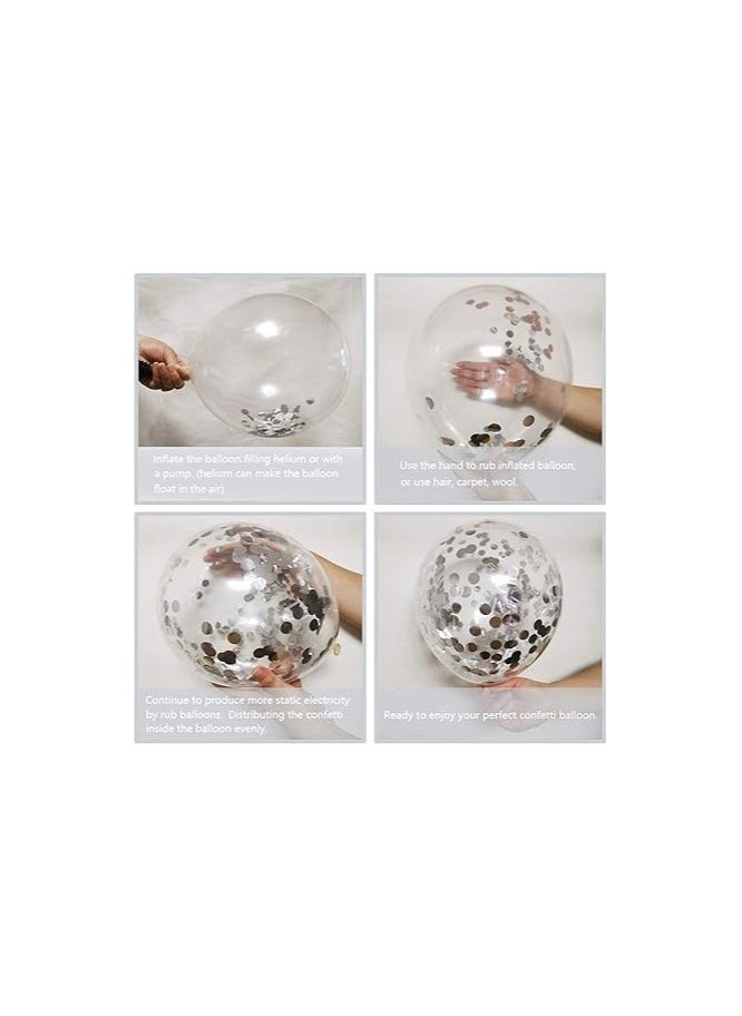Boxwoods - 80 PCS Of White Black Metallic Silver Confetti And Chrome Balloons For Birthday Anniversary And Graduation Party Decoration - Image 1