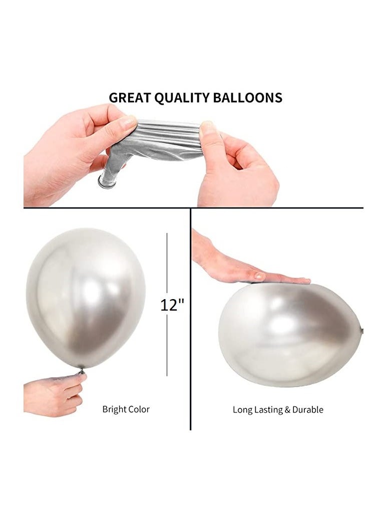 Boxwoods - 80 PCS Of White Black Metallic Silver Confetti And Chrome Balloons For Birthday Anniversary And Graduation Party Decoration - Image 1