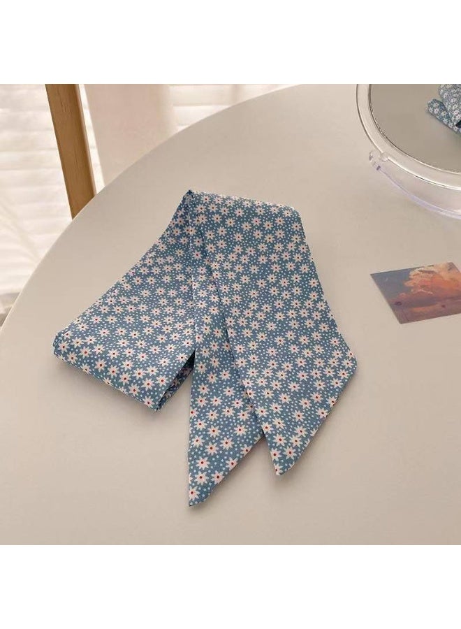 Temperament all-match small silk scarf narrow long hair tie bag ribbon female simple plaid ribbon
