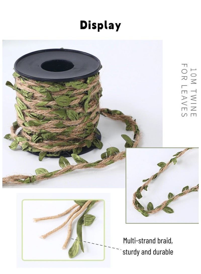 حبل من الجوت بأوراق صناعية بطول 10 أمتار - خيوط كرمة خضراء مزخرفة للأعمال اليدوية، وتزيين الغرف، وجدران الصور، وتغليف الهدايا - Image 3
