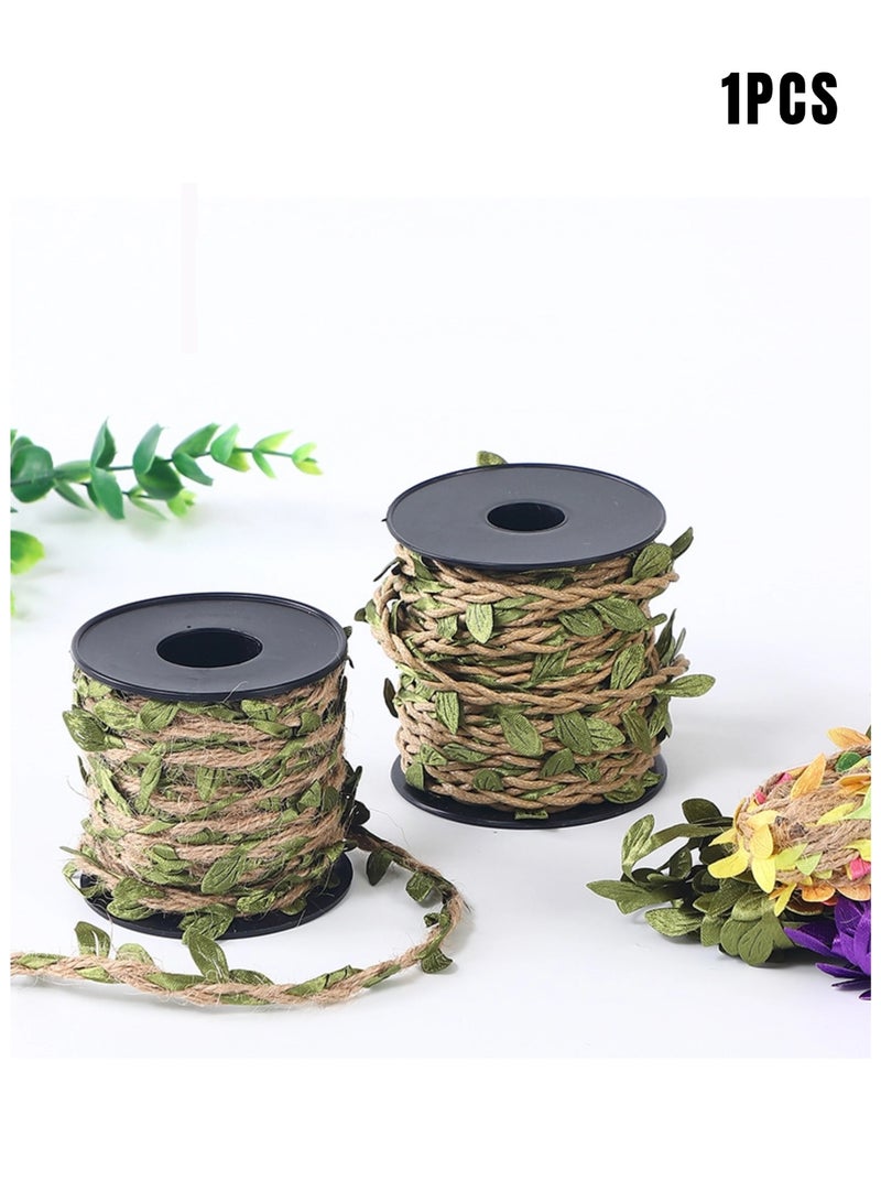 حبل من الجوت بأوراق صناعية بطول 10 أمتار - خيوط كرمة خضراء مزخرفة للأعمال اليدوية، وتزيين الغرف، وجدران الصور، وتغليف الهدايا - Image 1