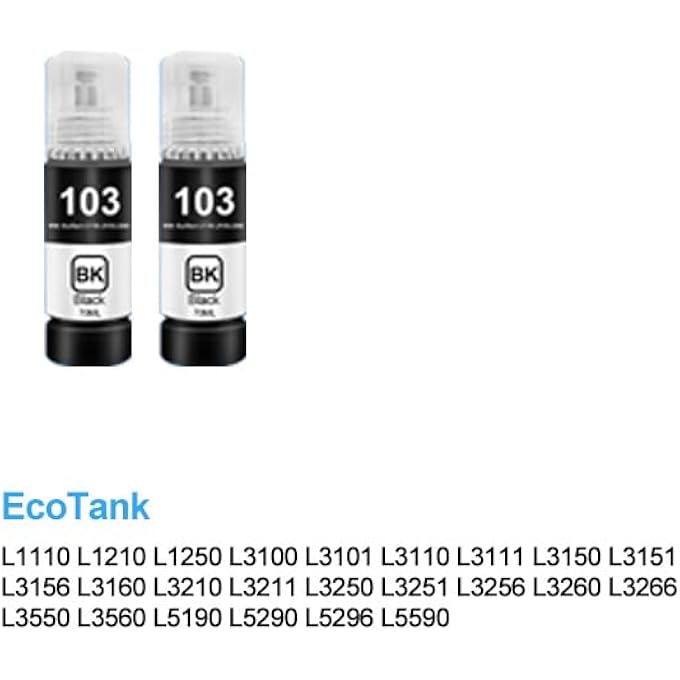 103 INK BOTTLE BLACK 103 INK REPLACEMENT FOR ECOTANK L1110 L3110 L3111 L3150 L3151 L3156 L3160 L5190 PRINTER (2 BLACK) - Image 2