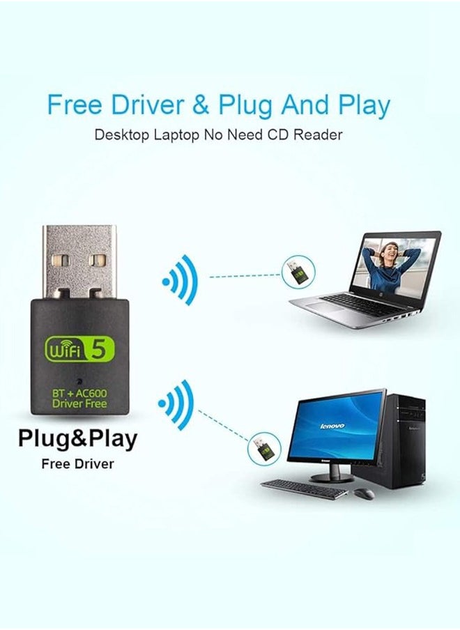 Generic - USB WiFi Bluetooth Adapter, Bluetooth WiFi Two-In-One, 600Mbps 2.4G/5G Dual-Band Wireless Network Card, 5G High-Speed Computer WiFi Receiver, for PC/Laptop/Desktop - Image 1
