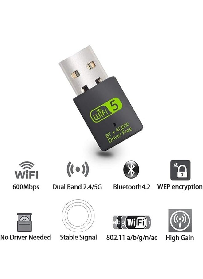 Generic - USB WiFi Bluetooth Adapter, Bluetooth WiFi Two-In-One, 600Mbps 2.4G/5G Dual-Band Wireless Network Card, 5G High-Speed Computer WiFi Receiver, for PC/Laptop/Desktop - Image 1