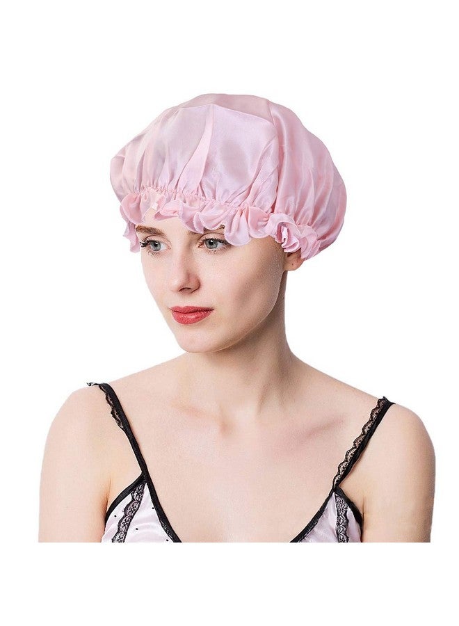 moonsix Women'S Natural Silk Night Cap Satin Sleep Caps Elastic Head Cover Bonnet For Hair Careelasticlight Pink - Image 2