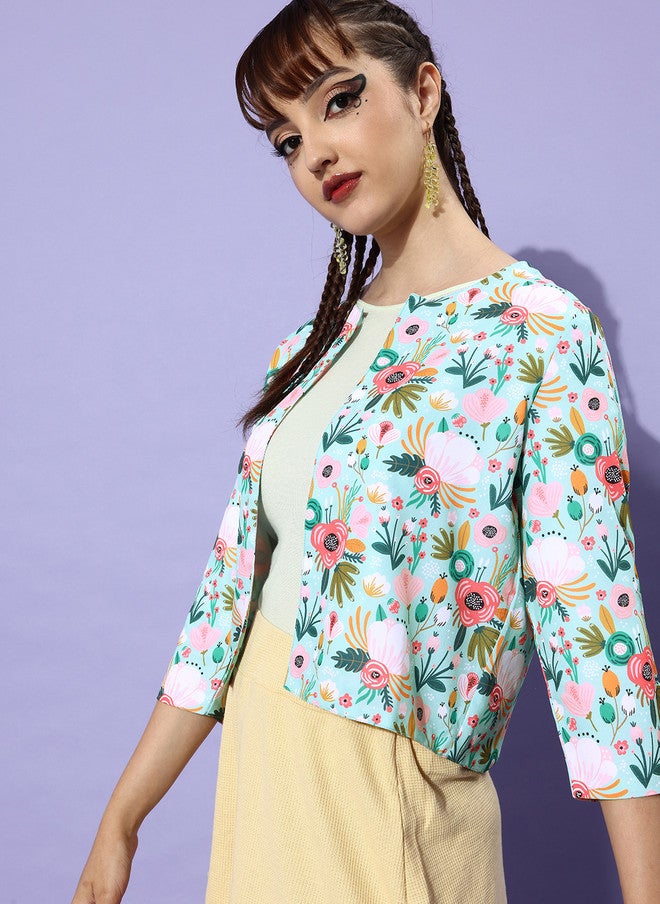 StyleStone ستيلستون سترة نسائية رائعة بطبعة زهور خضراء مختلطة - Image 3