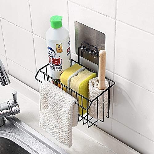 GETZET Sink Sponge Holder and Multipurpose Bathroom Organizer Rack, Kitchen Brush Soap Dish-Washing Liquid, Towel,Shampoo,Cosmetic Bottle Stand Wall Hanging Bathroom Shower Caddy Basket Shelf (Black) - Image 5