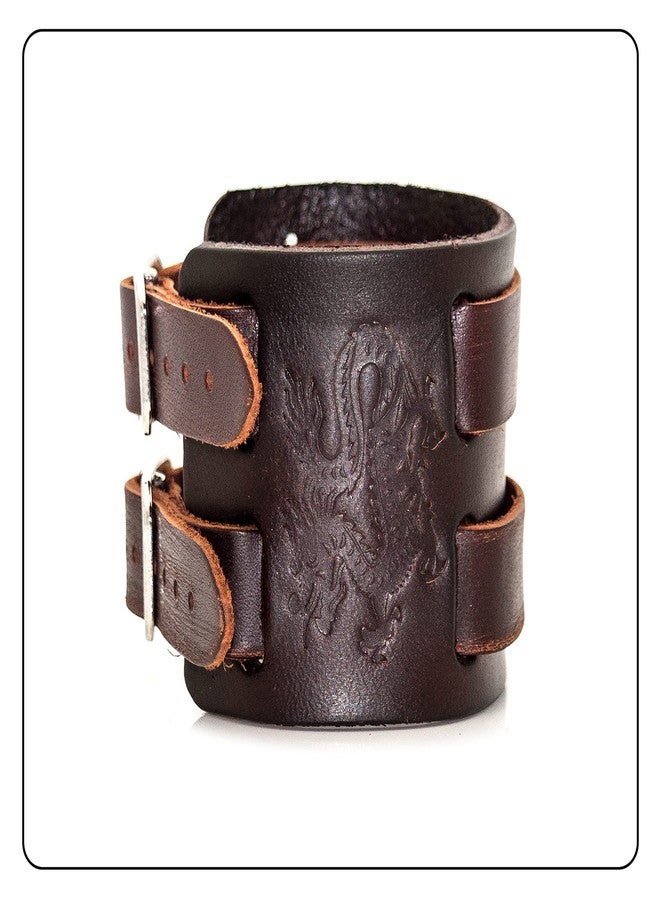 Fusamk Punk Dragon Bracelet Belt Buckle Wristband Wide Leather Bracelet,7.0-8.0inches - Image 2