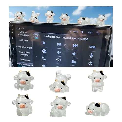 FSTURIOS 6PCS Cute Luminous Cow Car Dashboard Decor Set Funny Adorable Cow Center Console Rear View Mirror Decoration Mini Resin Cow Figurines Cartoon Animal Ornament for Women Luminous - Image 1