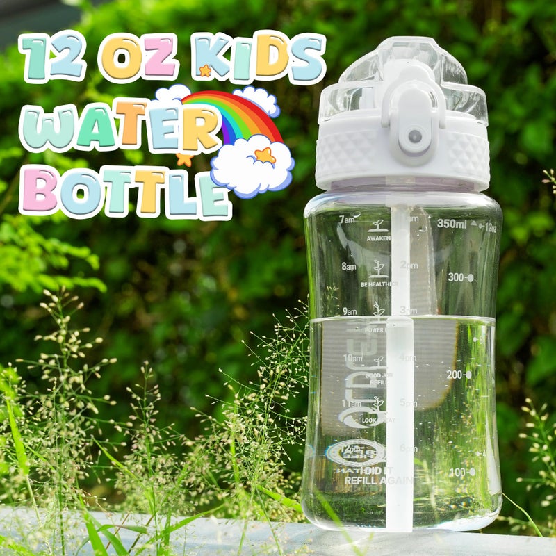 OLDLEY Kids Water Bottle for School, 12 oz (2 lids) BPA-Free Reusable Leak-Proof Durable Tritan Plastic Water Bottles with Straw & Chug Lids, Anti-dust Spout Cover (Clear) - Image 3