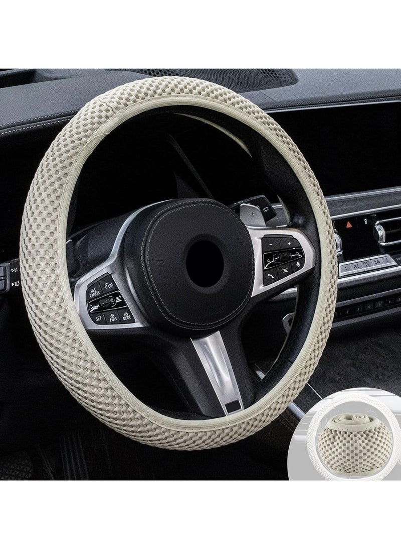 Car Steering Wheel Cover, Elastic Stretch Breathable Microfiber Ice Silk Anti-Slip Car Wheel Protector Fit Most of Cars,Universal 36-38CM ( Beige) - Image 1