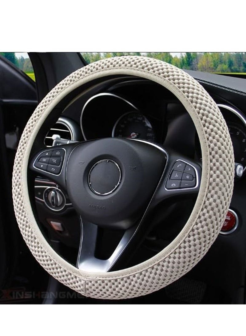 Car Steering Wheel Cover, Elastic Stretch Breathable Microfiber Ice Silk Anti-Slip Car Wheel Protector Fit Most of Cars,Universal 36-38CM ( Beige) - Image 2