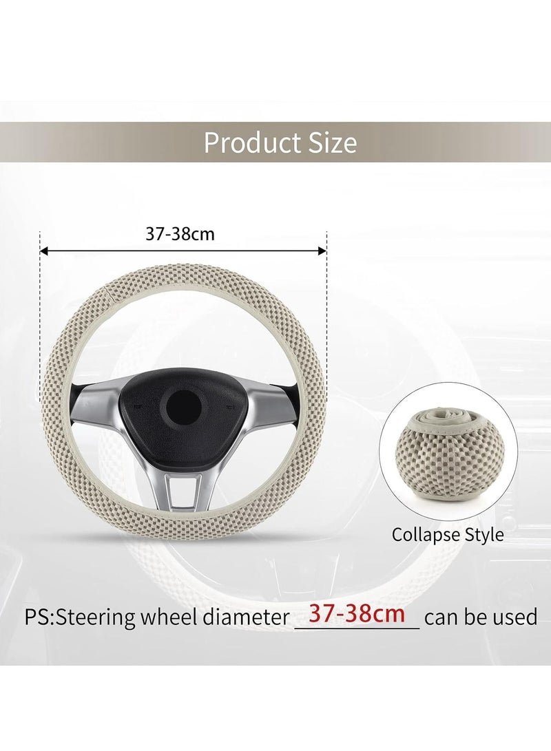 Car Steering Wheel Cover, Elastic Stretch Breathable Microfiber Ice Silk Anti-Slip Car Wheel Protector Fit Most of Cars,Universal 36-38CM ( Beige) - Image 5