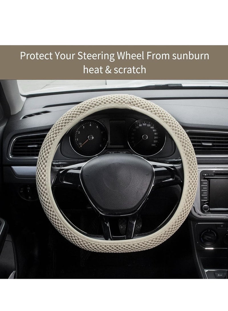 Car Steering Wheel Cover, Elastic Stretch Breathable Microfiber Ice Silk Anti-Slip Car Wheel Protector Fit Most of Cars,Universal 36-38CM ( Beige) - Image 3