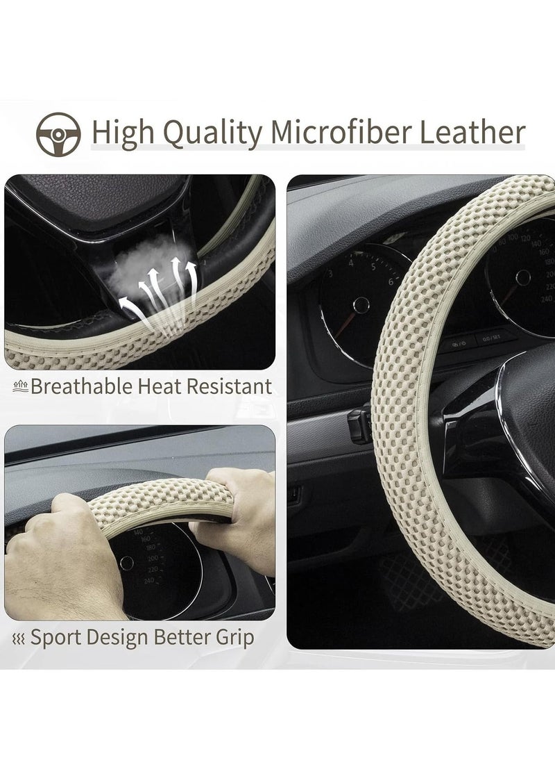 Car Steering Wheel Cover, Elastic Stretch Breathable Microfiber Ice Silk Anti-Slip Car Wheel Protector Fit Most of Cars,Universal 36-38CM ( Beige) - Image 4