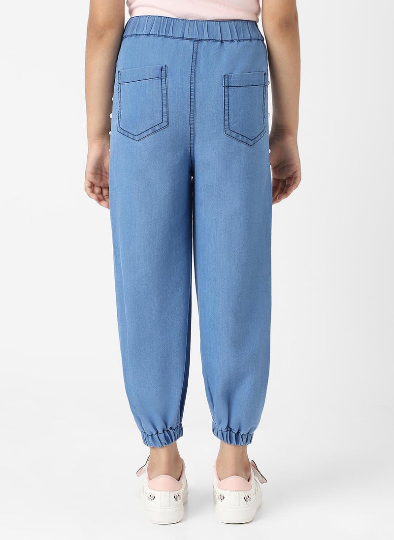 Nautinati Girls Cotton Denim Jogger Jeans with Pearl Sequins - Image 3