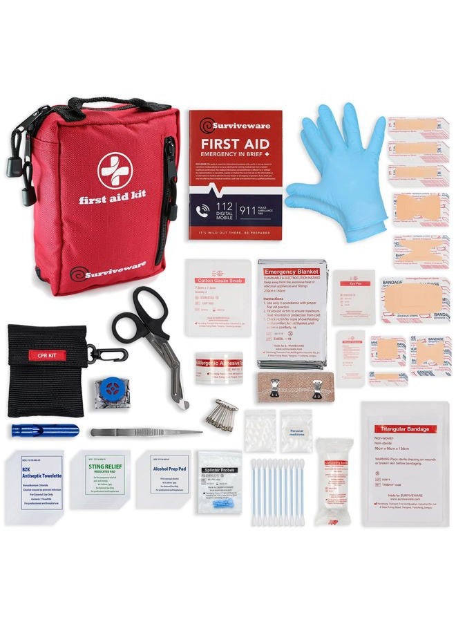 Surviveware Small First Aid Kit with Waterproof Laminate Bags (Red) - Image 1