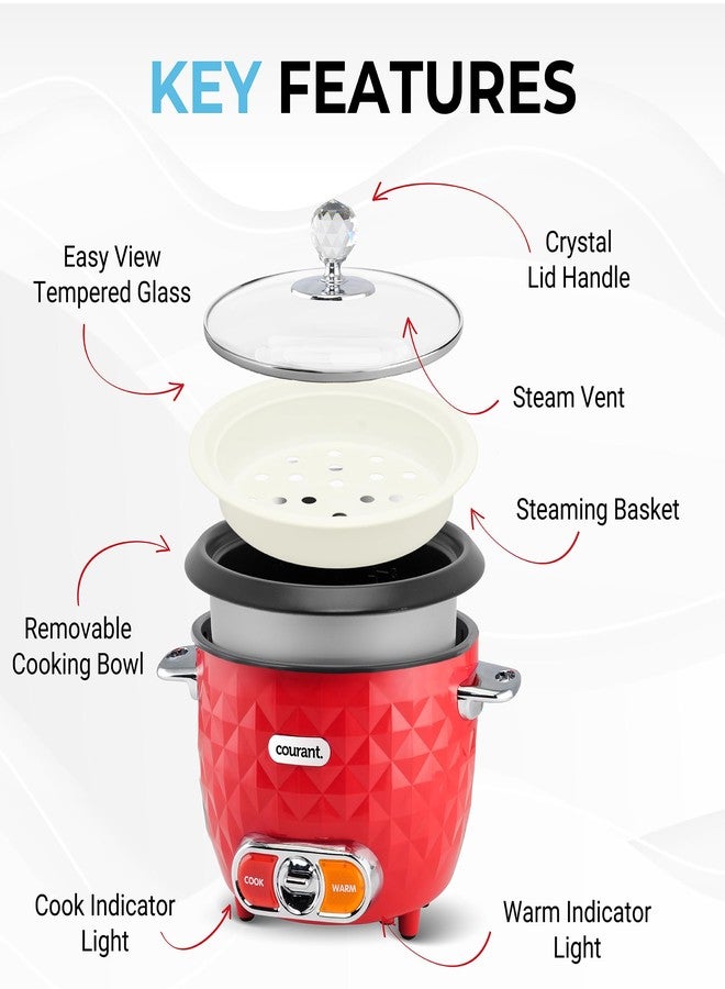 طنجرة أرز كورانت سعة 10 أكواب (مطبوخة) مع سلة تبخير، تشغيل بلمسة واحدة، وظيفة الحفاظ على الحرارة تلقائياً، لون أحمر - Image 5