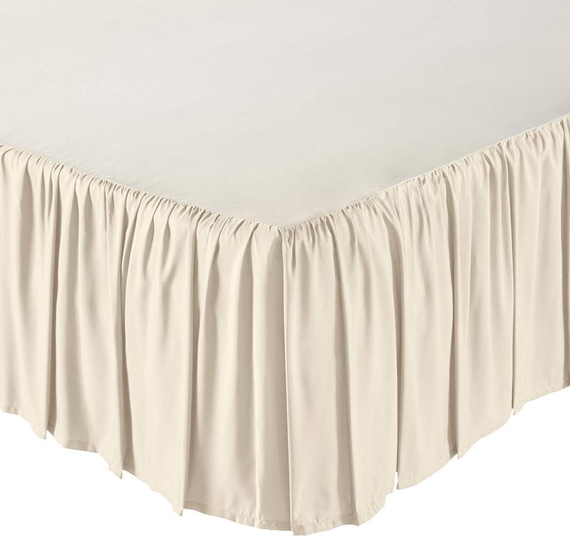 KP Linen KP Linen Ruffled Bed Skirt with Split Corners King Size 18 Inch Drop Platform Dust Ruffle Gathered Bedskirt with 400 Thread Count Microfiber Wrinkle Free Ruffled Gatherd Bed SkirtIvory Solid 