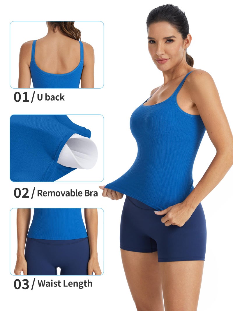 ATTRACO Womens Tank Top with Built in Bra Tight Fit Workout Crop Top Compression Tank Royal Blue M - Image 5