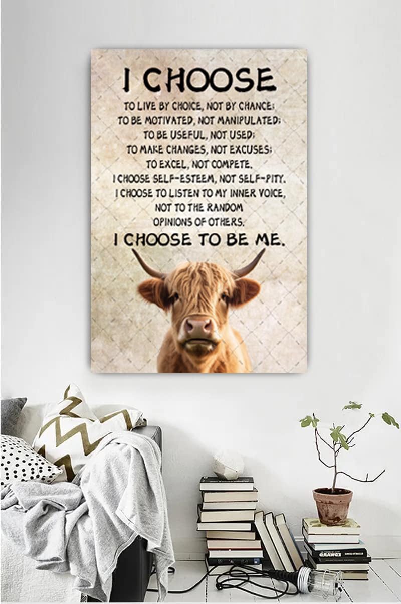 Cusde Highland Cow Metal Tin Sign I Choose To Be Me Wall Decor Motivational Inspirational Quotes Wall Art Retro Decor Vintage Decoration Posters Gifts for Bar Pub Bedroom Living Room 12x8 Inches - Image 3