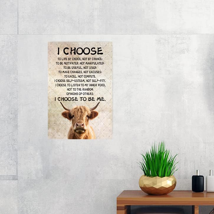 Cusde Highland Cow Metal Tin Sign I Choose To Be Me Wall Decor Motivational Inspirational Quotes Wall Art Retro Decor Vintage Decoration Posters Gifts for Bar Pub Bedroom Living Room 12x8 Inches - Image 4